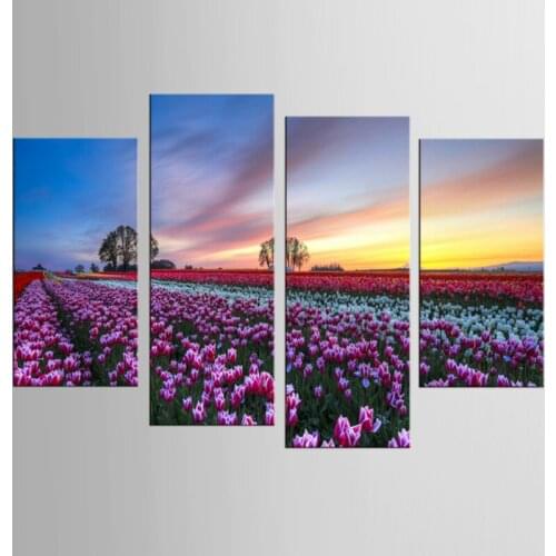 4 Pieces Pastoral Tulip Flowers Large Wall Art Picture Home Decoration Living Room Canvas Print Wall Picture Printing On Canvas