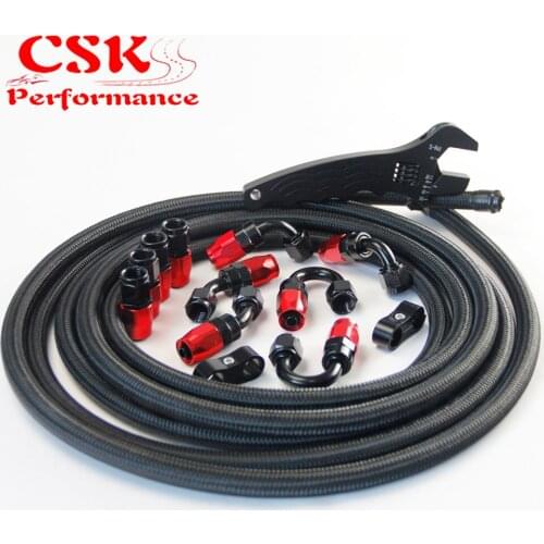 5M AN6 Stainless Steel / Nylon Hose Line Fitting Adaptor Kit + Wrench Tools Spanner Black/Silver