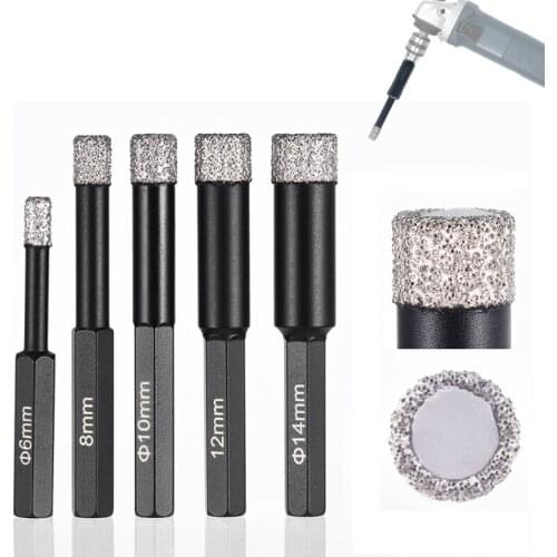5Pcs Granite Tile Glass Hole Opener Vacuum Razed Diamond Drill Ceramics Marble Dry Diamond Drill Bits Core Hex Shank 6mm-14mm