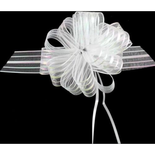 50 Pcs Large Size 5cm White Organza Pull Bow Ribbon Wedding Car Room DIY Decoration Halloween Christmas Gift Packing bowknot
