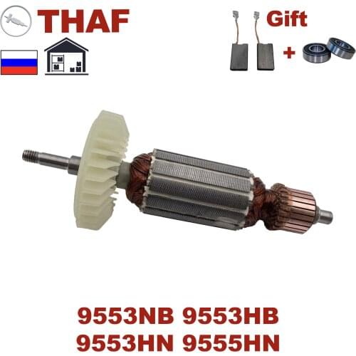Free Bearing & Carbon Brush！220V Armature Rotor Anchor Replacement for MAKITA Angle Grinder 9553NB 9553HB 9553HN 9555HN 9553