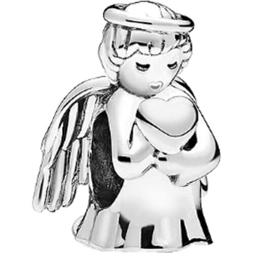 Ajax Real 925 Sterling Silver Cute Angel Heart Beads Charms For Bracelet & Bangle Chain Fashion Jewelry Women Gift Wholesale