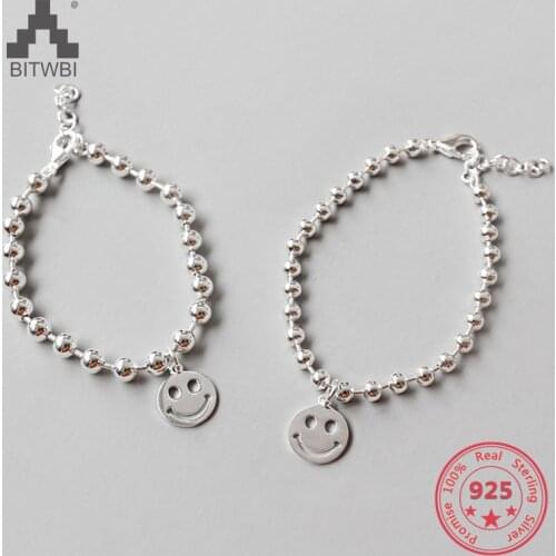 Authentic 925 Sterling Silver Jewelry Lovely Smile Face Charm Bracelets for Sunshine Children Gift
