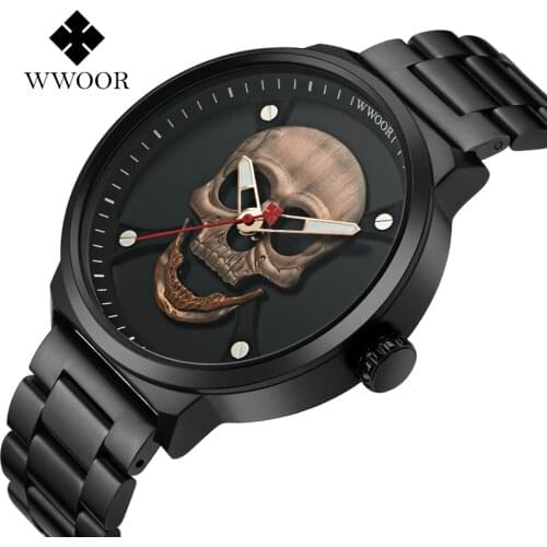 Reloj Hombre Men Fashion Skull Watch Creative Cool Stainless Steel Quartz Wrist Watch Luxury Rose Gold Waterproof Men Watch 2021