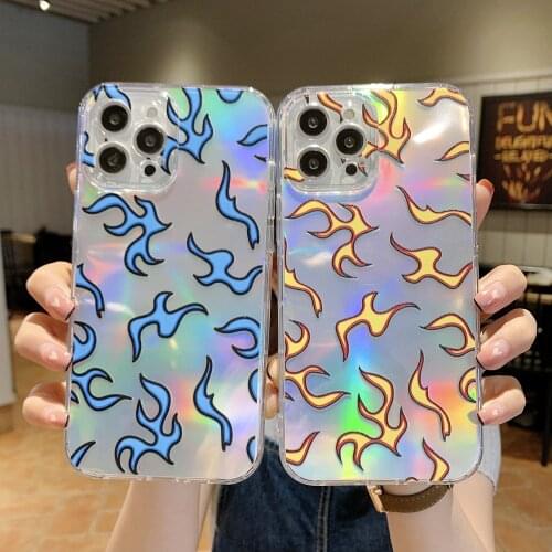 Cute Fire Flame Laser Transparent Phone Case For iPhone 12 Pro Max Soft Silicone Back Cover For iPhone 11 7 8 Plus XS XR X