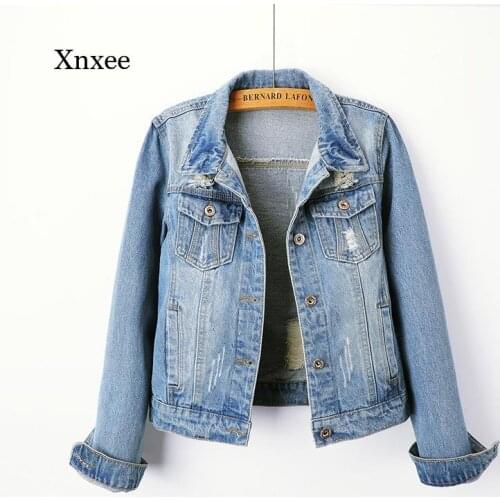 Spring and Autumn Womens Short Long Sleeve Slim Jeans Jacket Jacket Ladies Slim Denim Jacket