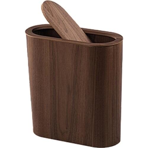 Wooden Trash Can Household Cleaning Tools Office Wastebasket Rolling Cover Type Trash Can Storage Bucket Wooden Oval Waste Bins