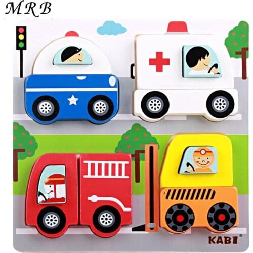 Wooden 3D Puzzles Kids Toys Cartoon animal traffic education jigsaw Puzzle Montessori Size 18 *18 * 2.5cm toy for children