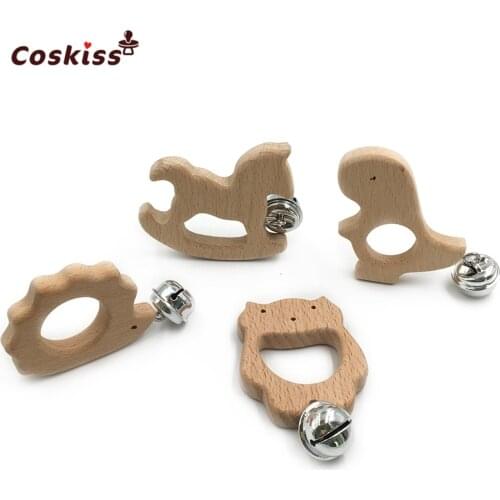 Wooden Teether Handmade Animal dinosaur Teether Rattle Kids Teething Pendant DIY Baby Teether Toys hand hedgehog teether bells