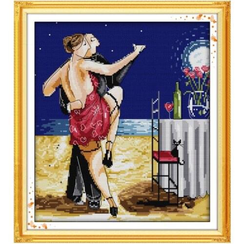 European-style Western figures dancing seaside, graceful dance tango cross stitch handmade kit embroidery embroidery paintings