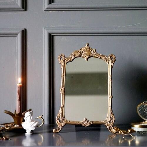 French Court Style Carved Brass Vanity Mirror Retro Decorative Mirror Vanity Luxury Desktop Model Room Villa Set Up Decoration