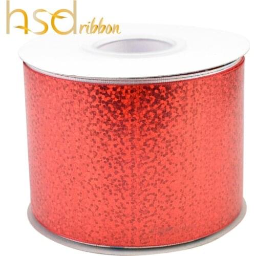 HSDRibbon 75mm 3inch custom Red solid foil hologram Grosgrain Ribbon