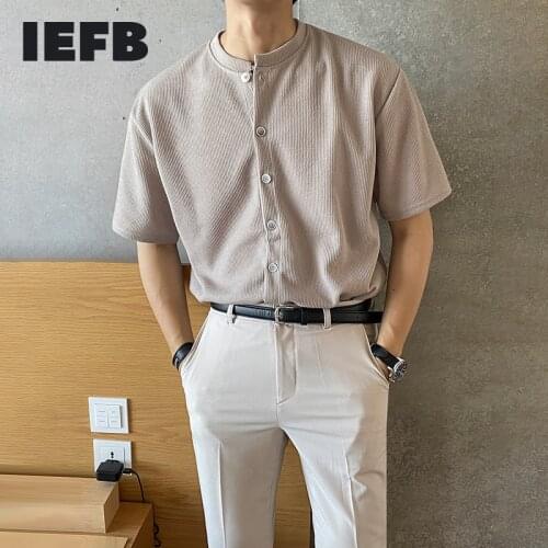 IEFB Short Sleeve Cardigan T-shirts Mens 2021 New Korean Fashion Summer Knitted Round Collar Single Breasted T-shirt 9Y7666