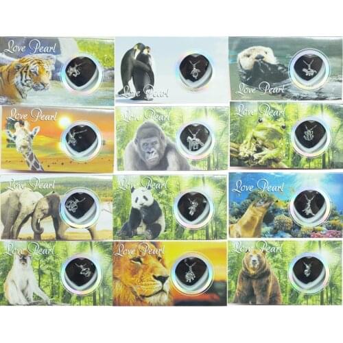 Classic gift 1pcs Wild Animals Wish Pearl Kit Chain Necklace Kit Pendant Lion Giraffe Monkey