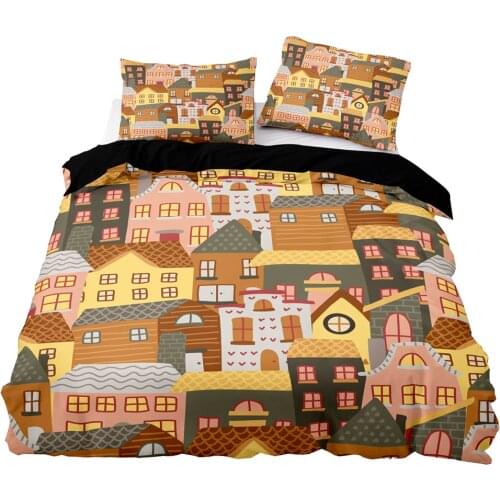 Cartoon Nordic Style House Pattern Duvet Cover Set With Pillowcase,220x230 Quilt Cover,264×228 Blanket Cover,King Bedding Set