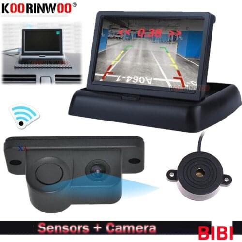 Koorinwoo No Hole No Drill Visible Car Parking System Reverse Back up Radars Video Parkmaster Car Monitor Screen AHD Camera Rear