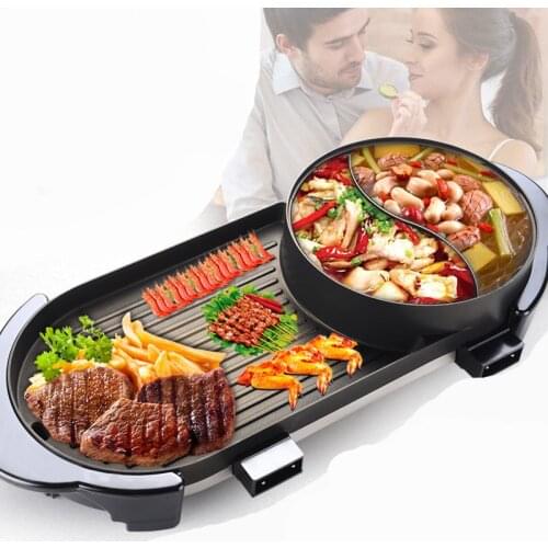 Korean Multifunctional Electric Roast And Shabu Grill Non-Stick Heating Mandarin Duck Pot Smokeless Electric Hot Pot