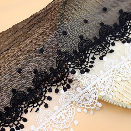 Lace Trim 5 yard Black Ivory Gauze Mesh Tulle Cotton Embroidered Ribbon Tapes Cloth Fabric Material 15cm 5.9" width 27918M4F26