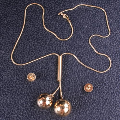 Gold Color Stainless Steel Ball Pendant Necklace and Stud Earrings Jewelry Set For Women Wholesale SEDKAACB