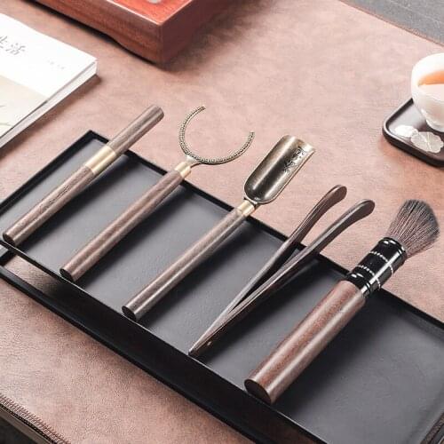 Tea ceremony black sandalwood six gentleman teaspoon cup fork teaspoon tea knife tea needle pot pen tea set accessories