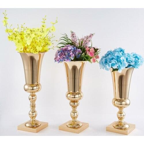 PEANDIM Metal Flower Vase Gold Candle Holder Wedding Decorations Road Lead 40cm & 43cm Tall Flower Holders