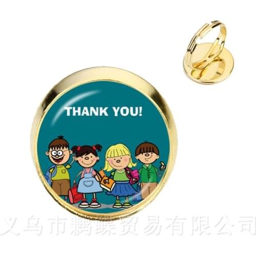 Fashion Je Suis une MaiTresse Quote Rings Round Photo Merci Heart Rings Handmade Gifts Girl Glass Jewelry Thanksgiving Gift