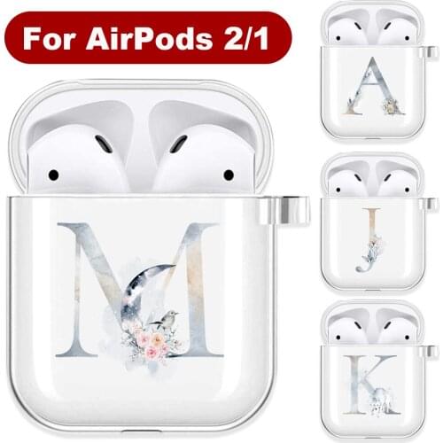 Watercolor 26 Flower Animals Letter Soft TPU Case for AirPods 2 1 A-Z Transparent Silicone Wireless Bluetooth Earphone Box Cover
