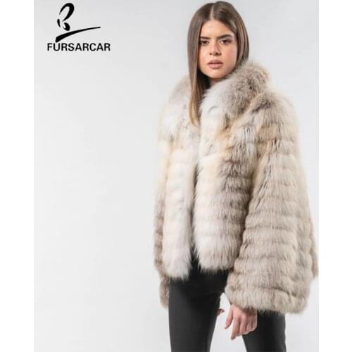FURSARCAR 2021 New Women Real Silver Fox Fur Winter Coat With Fur Collar Fashion Casual Genuine Natural Fur Jacket For Female