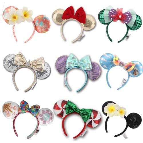 NEW sequin Purple Aulani Gold Flower DOT Ariel EARS COSTUME Christmas Headband Cosplay Plush Gift 24 Styles