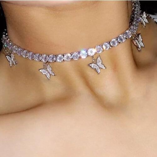 Boho Rhinestone Butterfly Charm With Crystal Chain Fashion Necklaces Bijoux For Women Elegant Bling Crystal Choker Jewelry