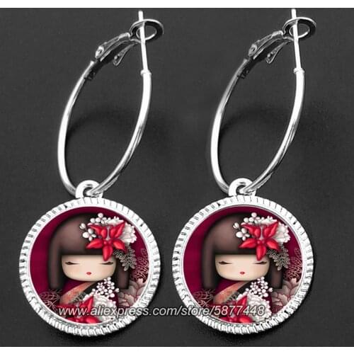 Lovely Japanese Girl Cartoon Glass Cabochon Drop Earrings for Women Cute Girls Punk Dangle Earrings Brincos Party Jewelry