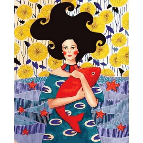 Unframe diy oil picture oil paintings by numbers figure painting paint by number for home decor 4050cm hold a fish