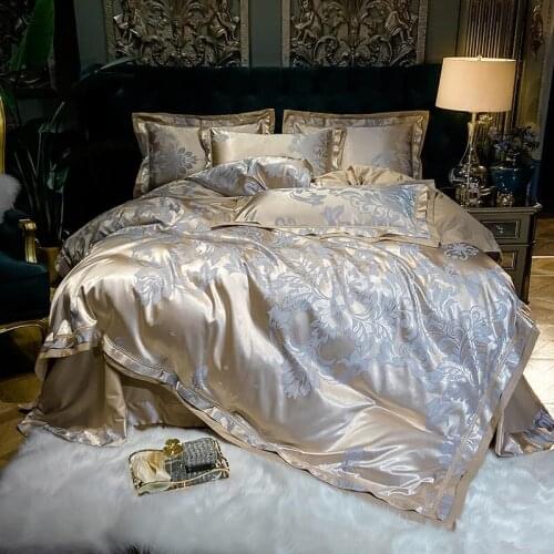 Luxury Jacquard Satin Duvet Cover Set Queen King Size 4 Piece Smooth Sateen Cotton bedding sets soft bed sheet and pillowcases