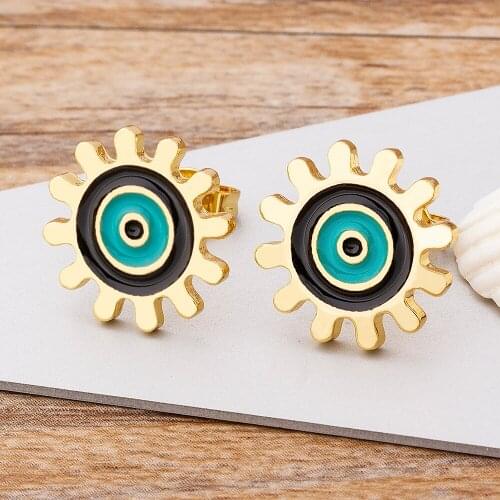 Small Gold Stud Earrings For Women Girl Evil Eye Sunflower Earrings Gift 3 Colors Choose Charm Fashion Lucky Wedding Jewelry