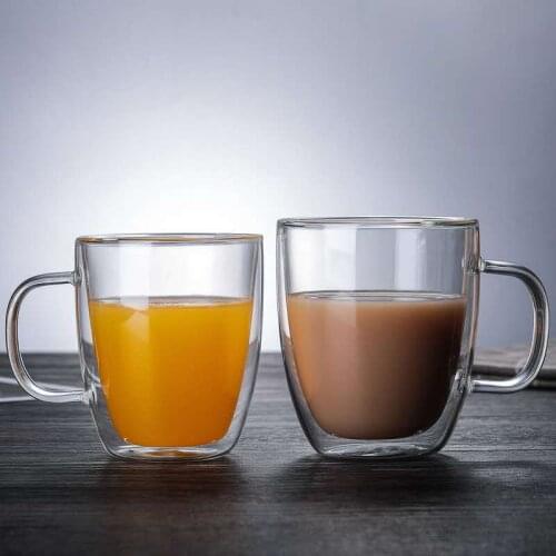 Double Wall Glass Coffee Tea Cups Heat Resistant Double Wall Coffee Mugs Transparent Lemon Mug Water Drink Cup coffee mug