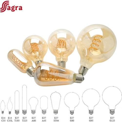 LED Filament Bulb C35 A60 T45 ST64 T185 T225 G80 G95 G125 Spiral Light 4W 2200K 220V Retro Vintage Lamps Decorative Edison Lamp