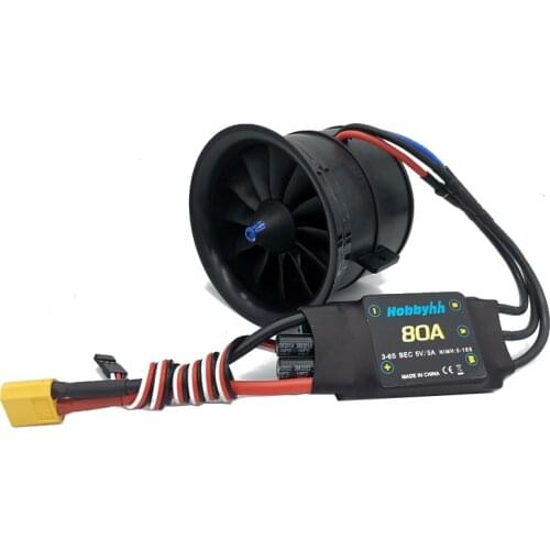 Hobbyhh 80A ESC And EDF 70mm 12blades 3S 3300KV 6S 2300KV ABOUT2200G Thrust for Airplane RC Model