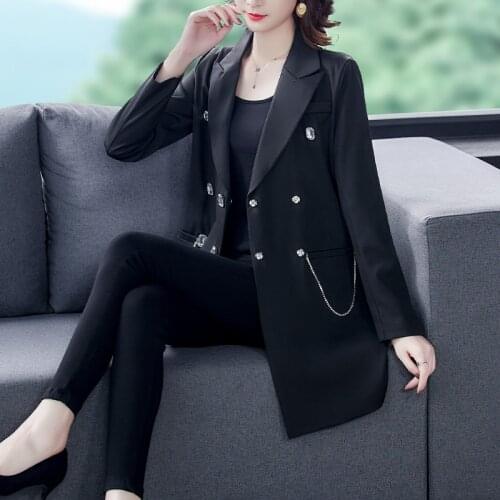 Spring Autumn Casual Black Classic Blazer and Suits 2021 Vintage Solid Elegant Plus Size Jacket Women Bodycon Long Outwear Coats