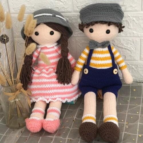 Knitting Dolls Little boy with hat Crochet Soft Cotton Toys Handmade Knitted Toy finished Knit Fabric Toy birthday present