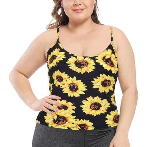 Womens Summer Plus size Sunflower Print Sexy Hollow Out Open Back Suspender Vest Sleeveless Tank Top Female Backless Loose Tank
