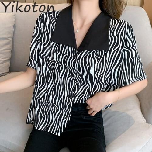 2021 Summer Women Blouse and Shirt Fashion Short Sleeve Stripe Casual Chiffon Shirts Japan Korean Style Femme Tops Blusas Mujer