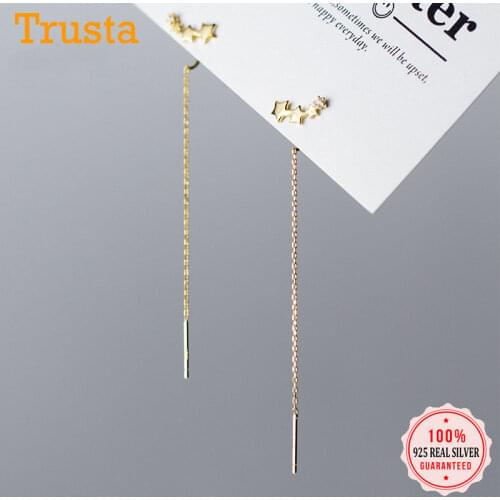 Trustdavis Genuine 925 Sterling Silver Smooth Surface Star CZ Linked 10cm Ear Line For Women Fashion Silver 925 Jewelry DA761