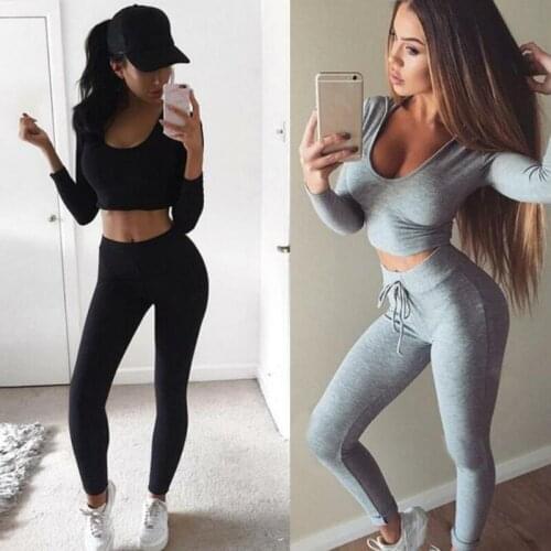 Women Gym Outfit Sports Crop Top Leggings Pants Fitness Workout Athletic Sets