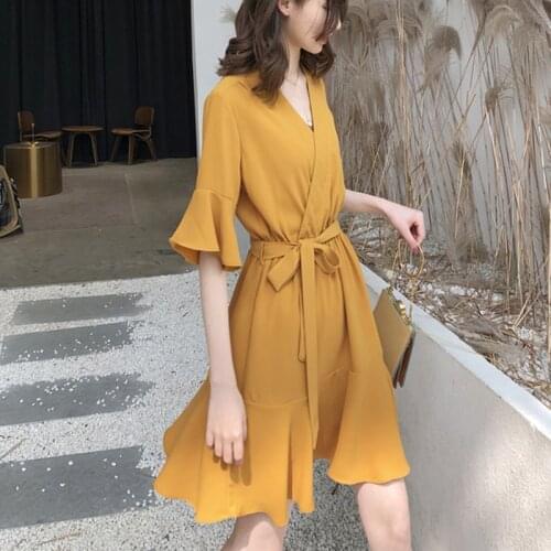 Large size womens 2020 summer new chiffon dress women fat mm loose show lean meat reduced age orange terrier skirt