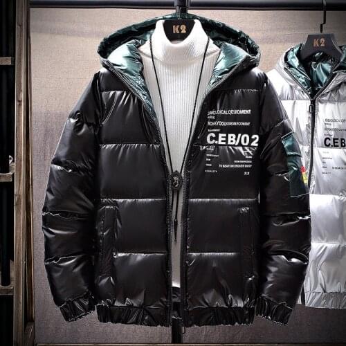Winter Men Jacket Thick Warm Parka Jackets Silver Bright Glossy Bread Coat Fashion Young Loose Hooded Cotton Jacket Male Outwear