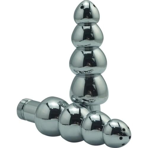 107mm Shower Douche Anus Vagina Cleaning metal enema syringe head system 3 anal beads butt plug nozzle tip attachment sex toys