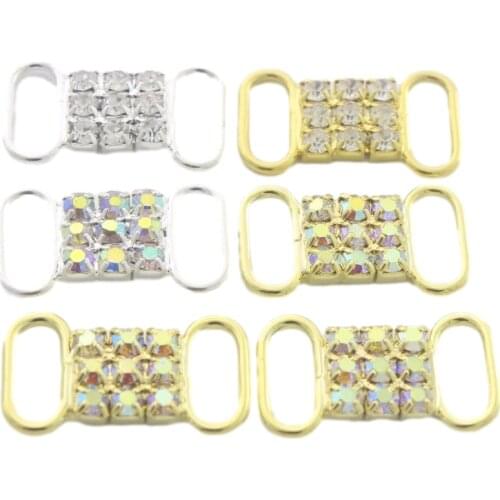 22mm 9/10" Silver Gold Color Ribbon Buckle Sliders Swimming Crystal Rhinestone Connectors Competition Miss Bikini Accessories