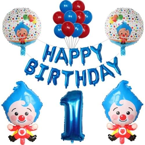28pcs/set Cartoon Plim Clown Foil Helium Balloons 30inch Number Air Globos Birthday Theme Party Decorations Kids Toys Air Globos