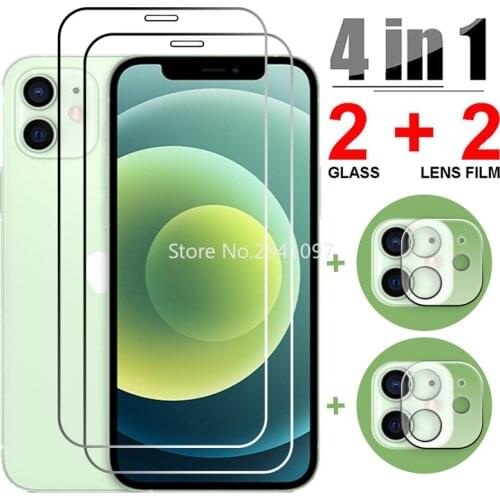 4IN1 Tempered Glass for IPhone 12 Pro Max 7 Plus 6 6S 8 Glass Camera Lens Film Screen Protector for IPhone 11 XR XS X SE 2020