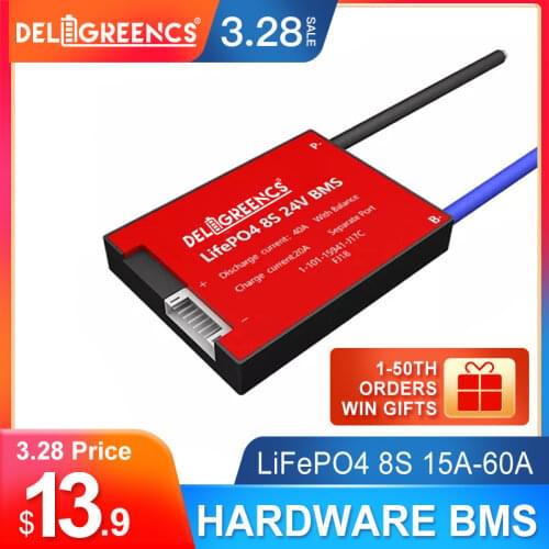 Deligreen 8S 24V 20A 30A 40A 50A 60A BMS for lithium LiNCM LiFePO4 Battery Pack